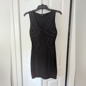 Symphony black bodycon mini dress with leather